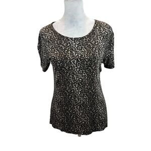 Ladies Vintage Western Connection Brand Leopard Print Short Sleeve Blouse Medium